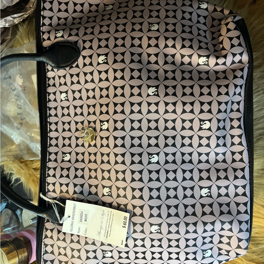 Gloria Vanderbilt Pink and Black Patterned Tote Bag